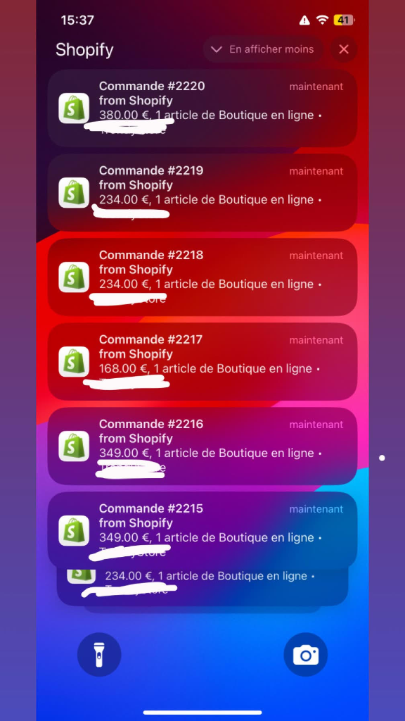 Notifications de ventes